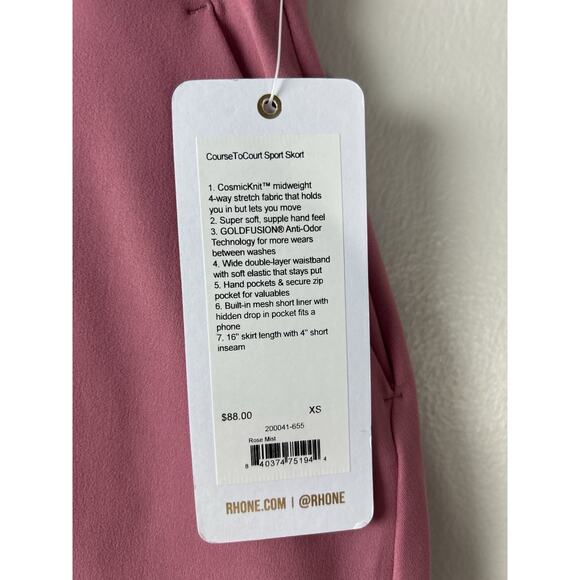 NWT Rhone Course To Court Skort Womens XS Rose Mist PullOn 16" Performance Skirt - Picture 11 of 11